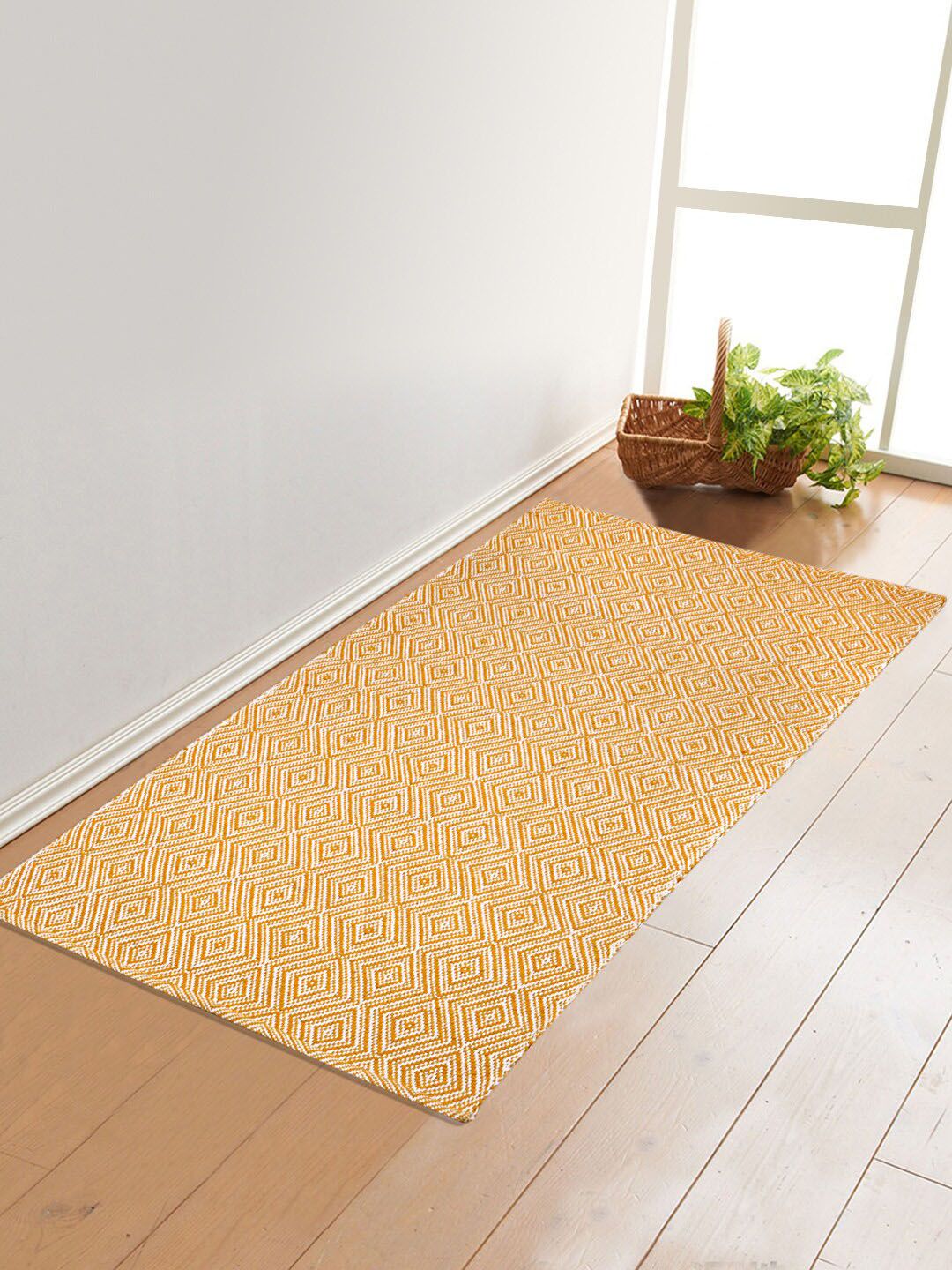 Saral Home Yellow & White Self Design Cotton Floor Rug Price in India