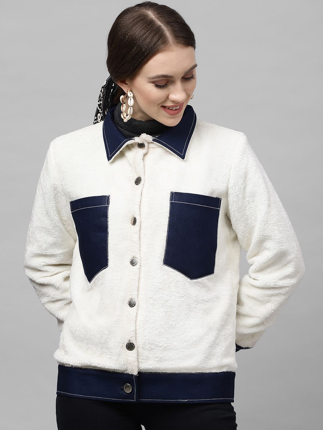 Athena Women White Colourblocked Tailored Jacket Price in India