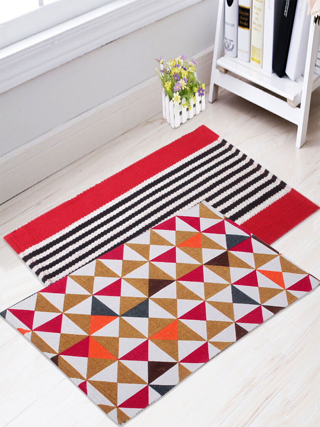 Saral Home Red & Yellow Set of 2 Printed Anti-Skid Floor Mat Price in India