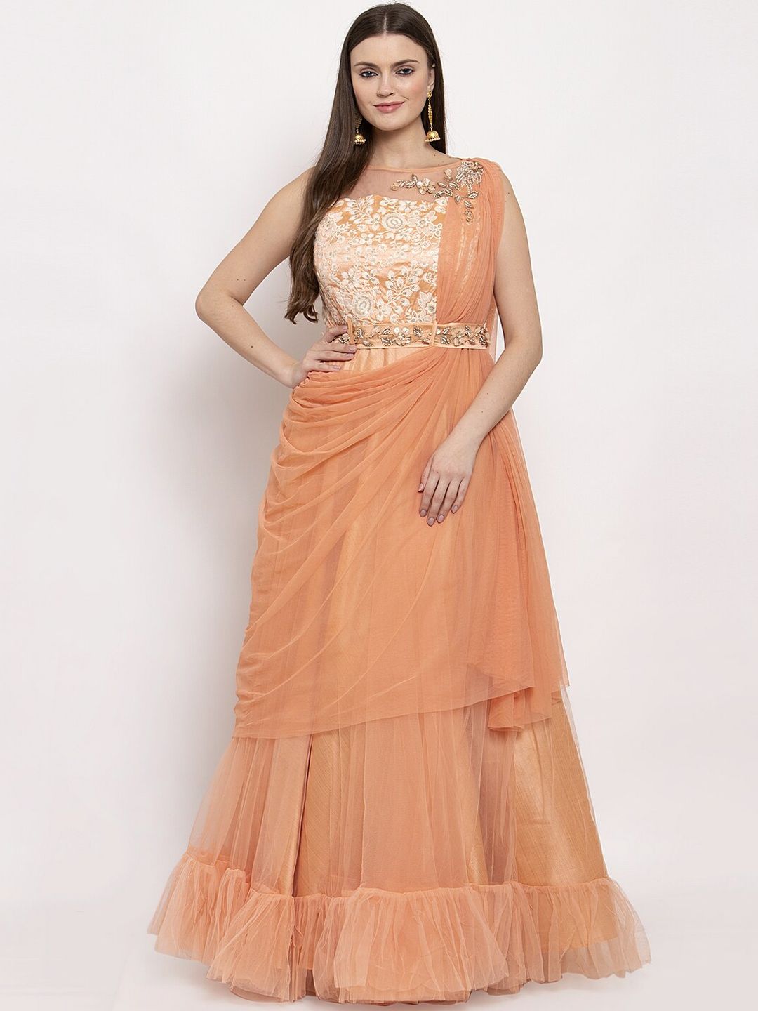 KHALOM Women Orange Colourblocked A-Line Dress