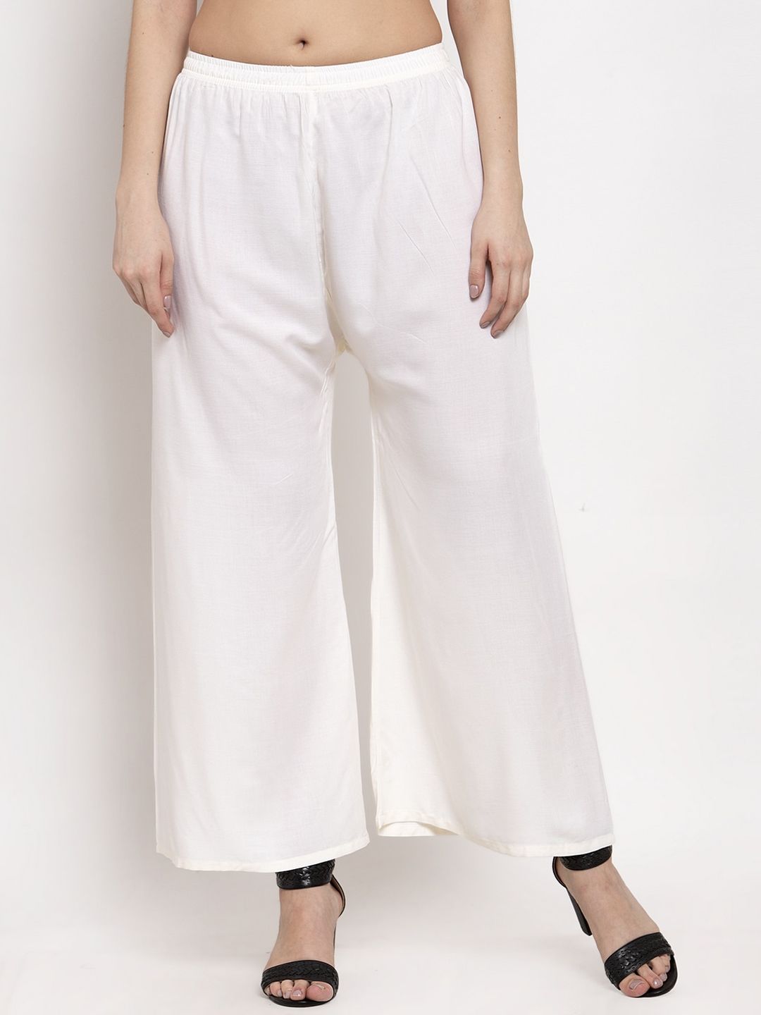 Miaz Lifestyle Women Off-White Solid Straight Palazzos Price in India