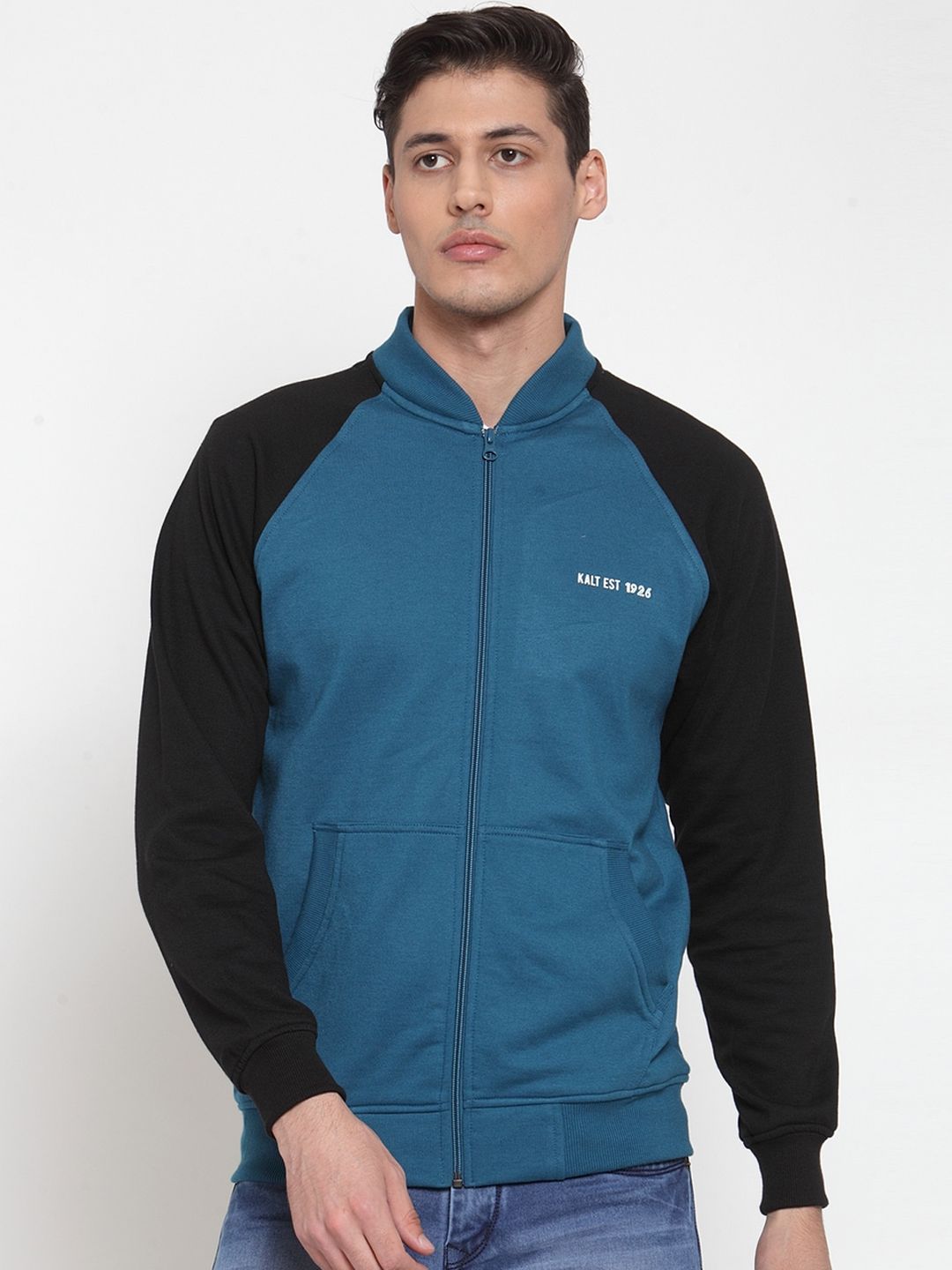 Kalt Men Teal Colourblocked Bomber Jacket