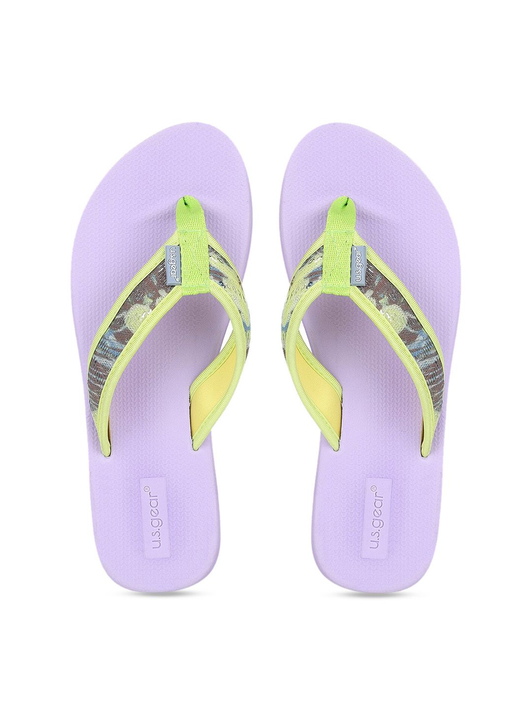 US Gear Women Green & Lavender Printed Thong Flip-Flops Price in India