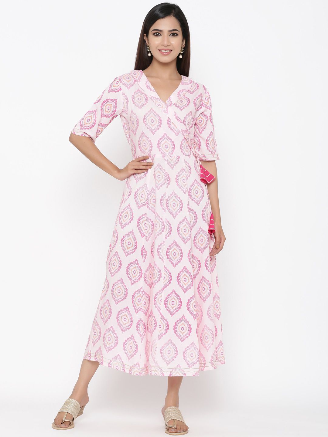 Maaesa Women Pink Printed Wrap Dress Price in India
