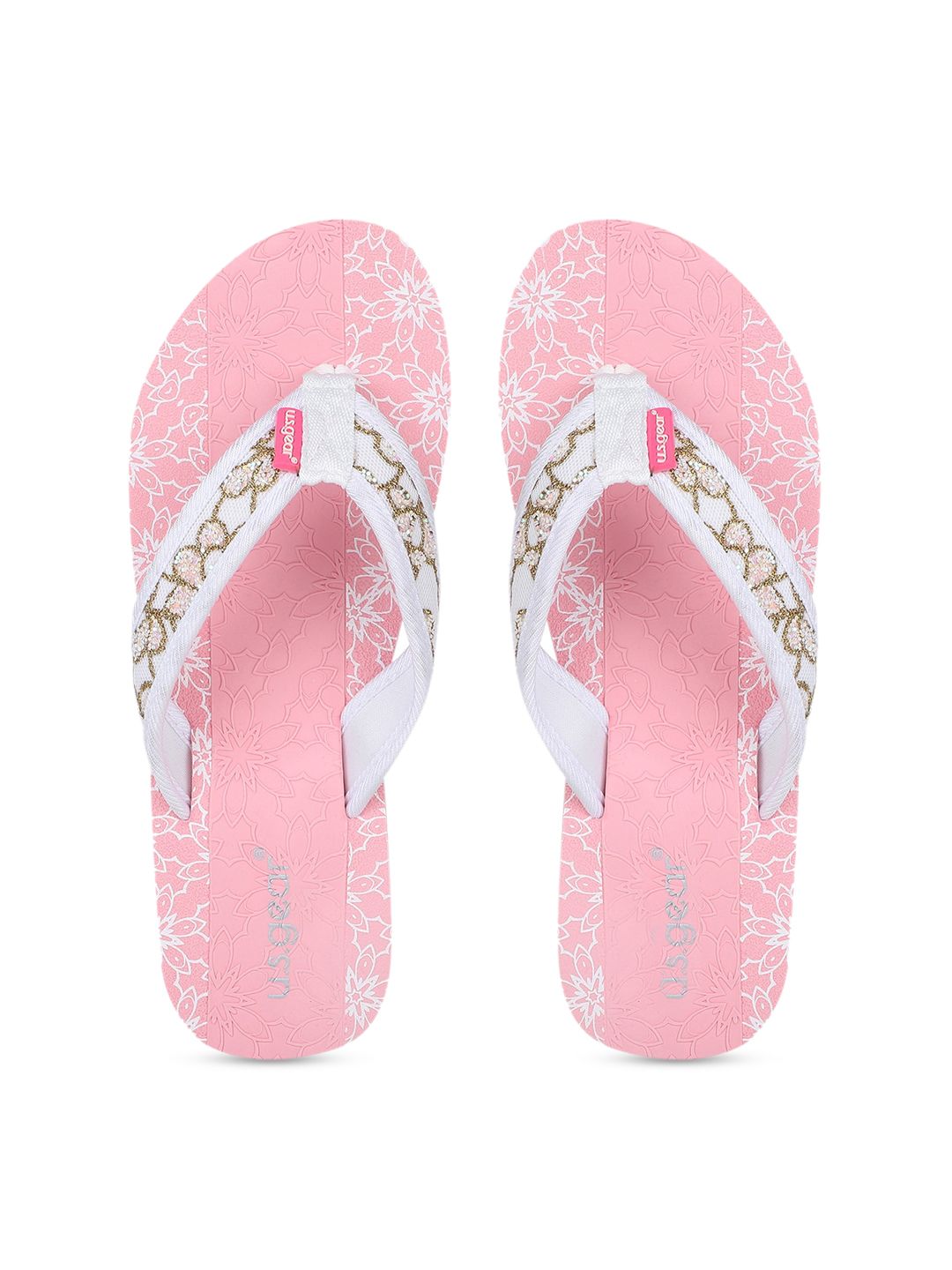 US Gear Women Pink & Off-White Printed Thong Flip-Flops Price in India