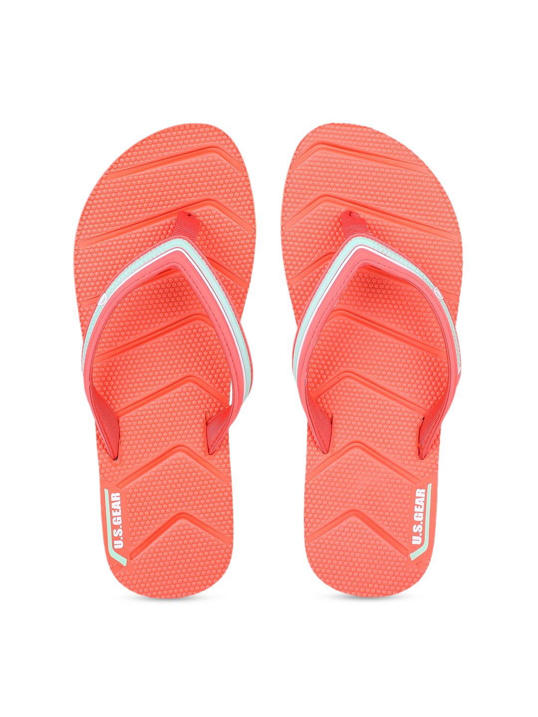 US Gear Women Coral Pink Self Design Thong Flip-Flops Price in India