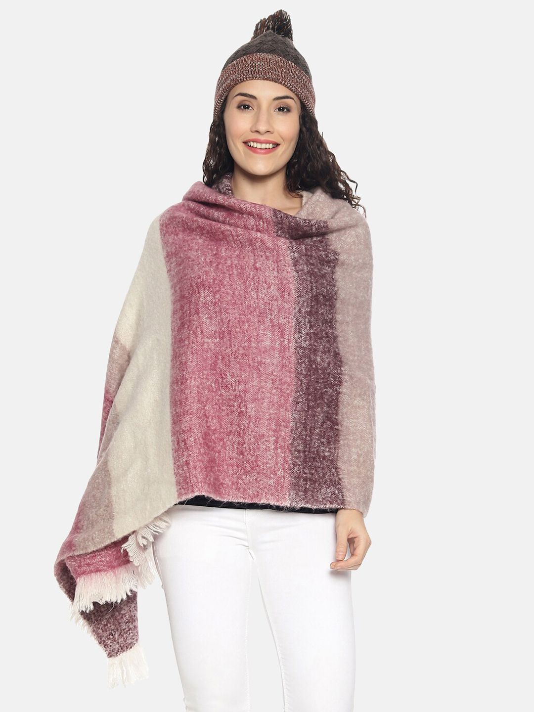 513 Women Pink & Grey Colourblocked Stole Price in India