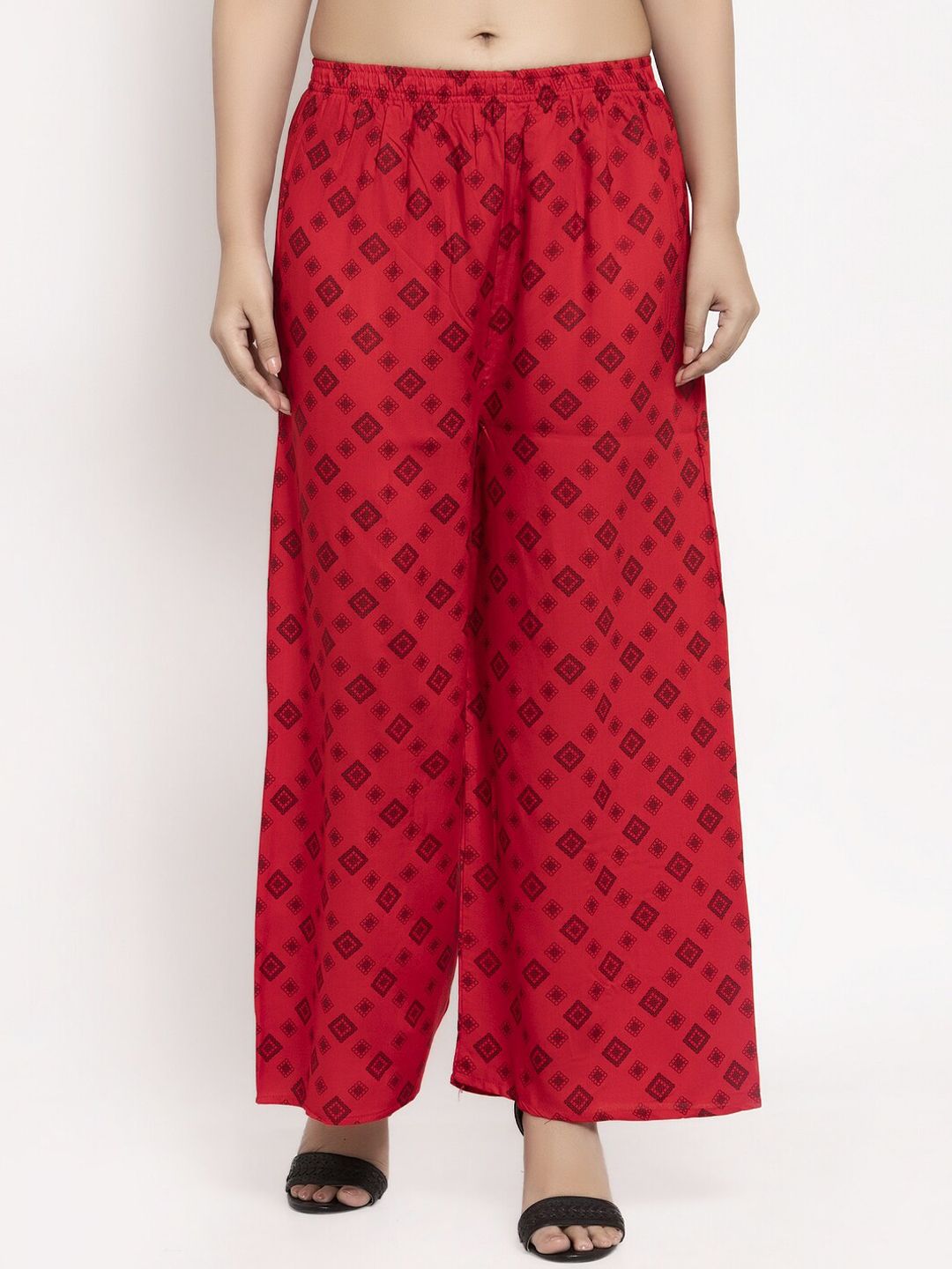 KLOTTHE Women Red & Black Printed Straight Palazzos Price in India
