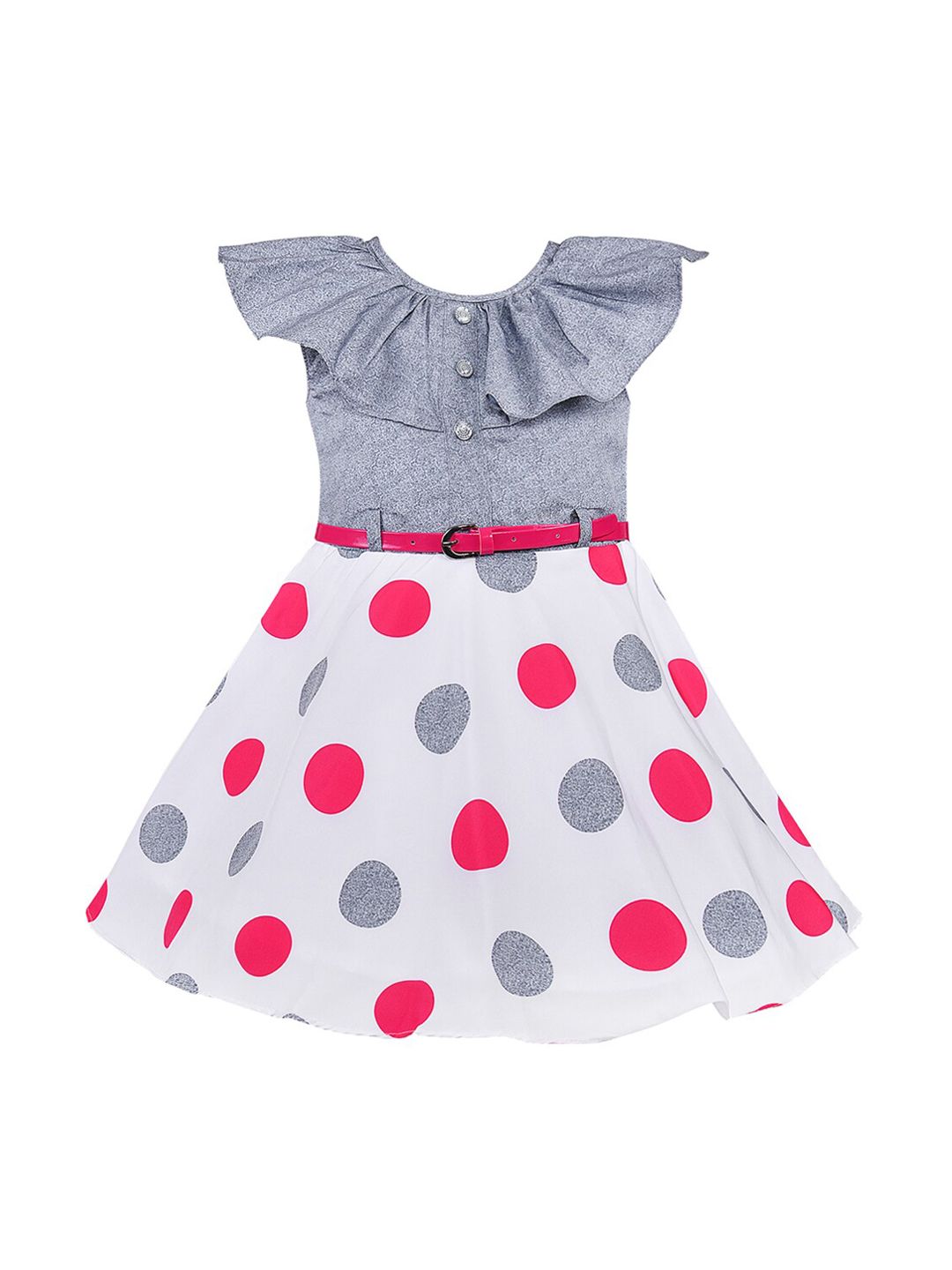 Wish Karo Girls Grey & White Printed Fit and Flare Dress