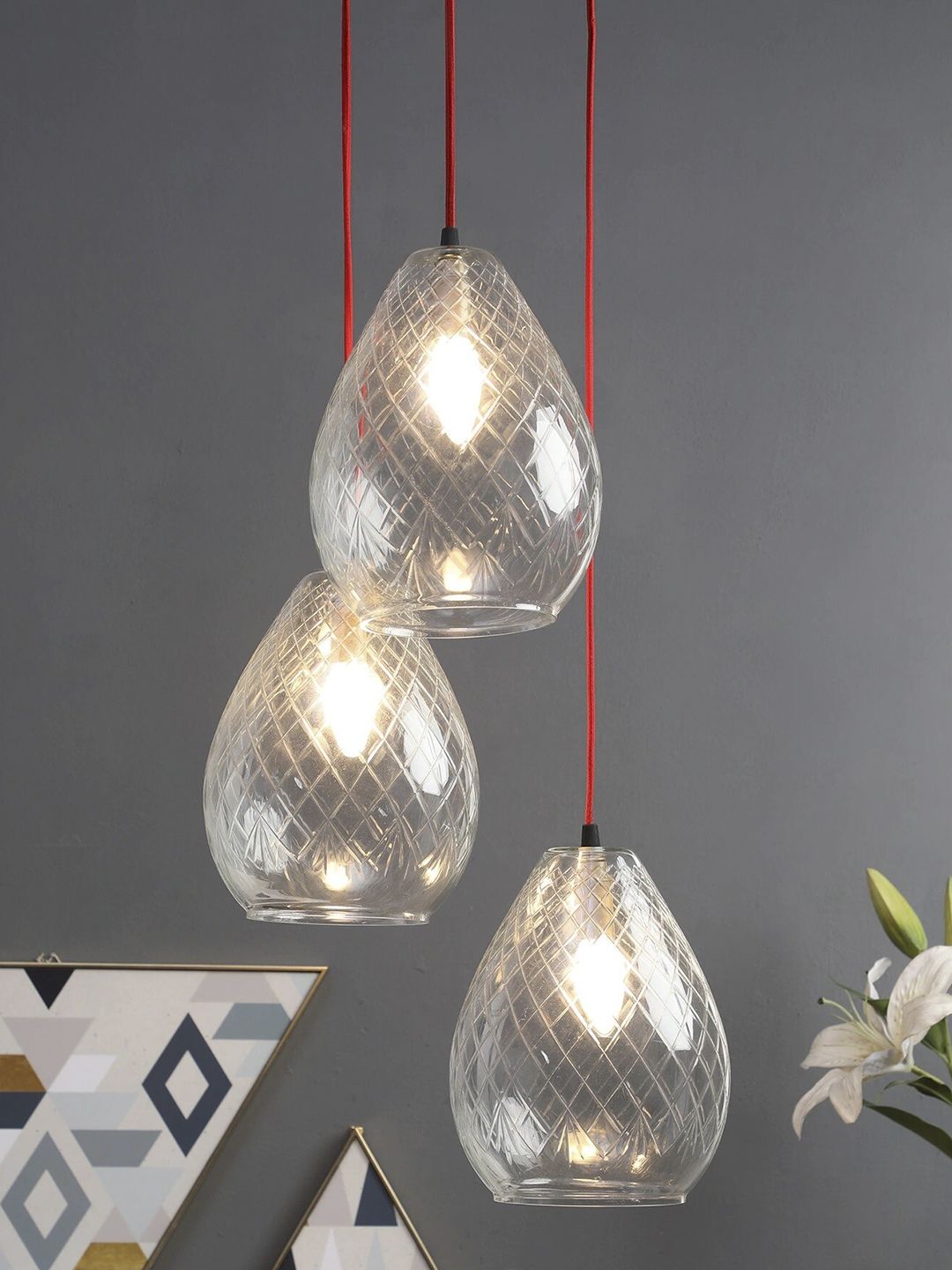 THE LIGHT STORE Transparent & Red Textured Cluster Light Price in India