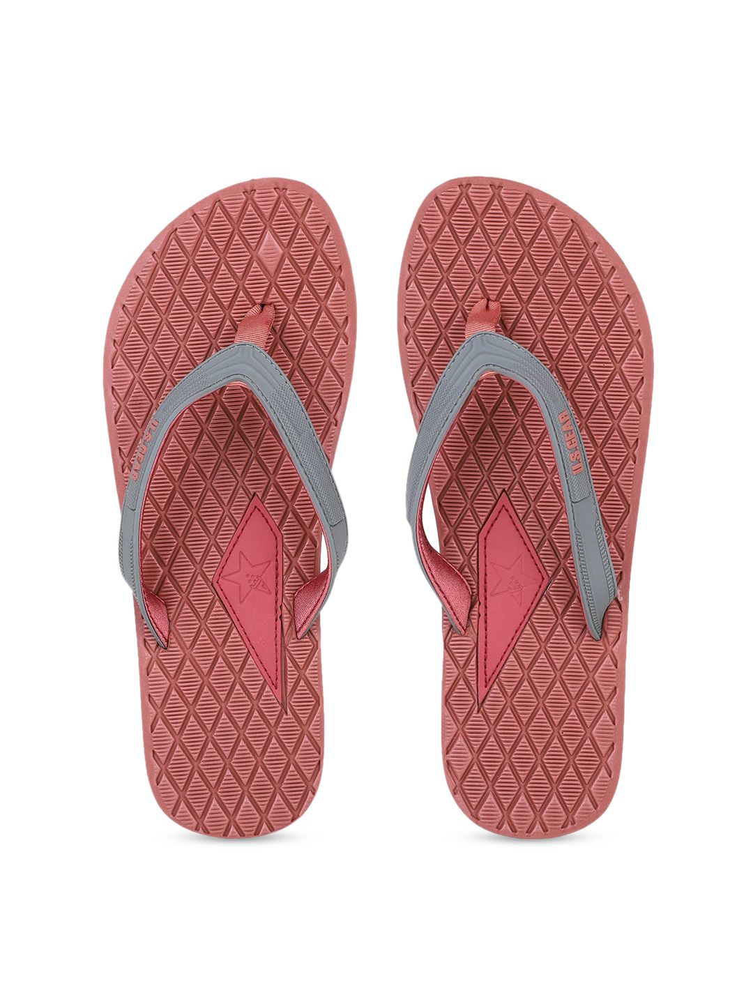 US Gear Women Grey & Red Printed Thong Flip-Flops Price in India