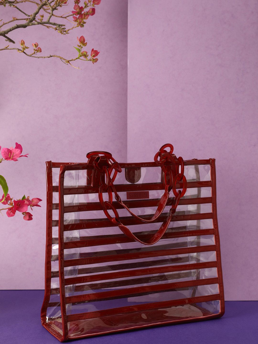 STREET 9 Transparent & Red Solid Tote Bag Price in India