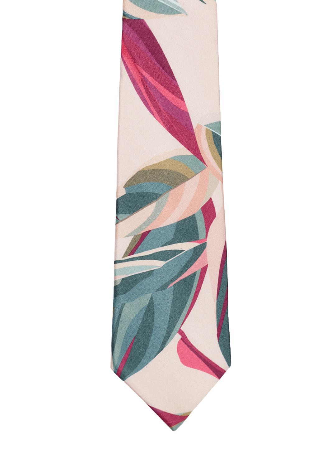 Tossido Off-White & Green Printed Broad Tie