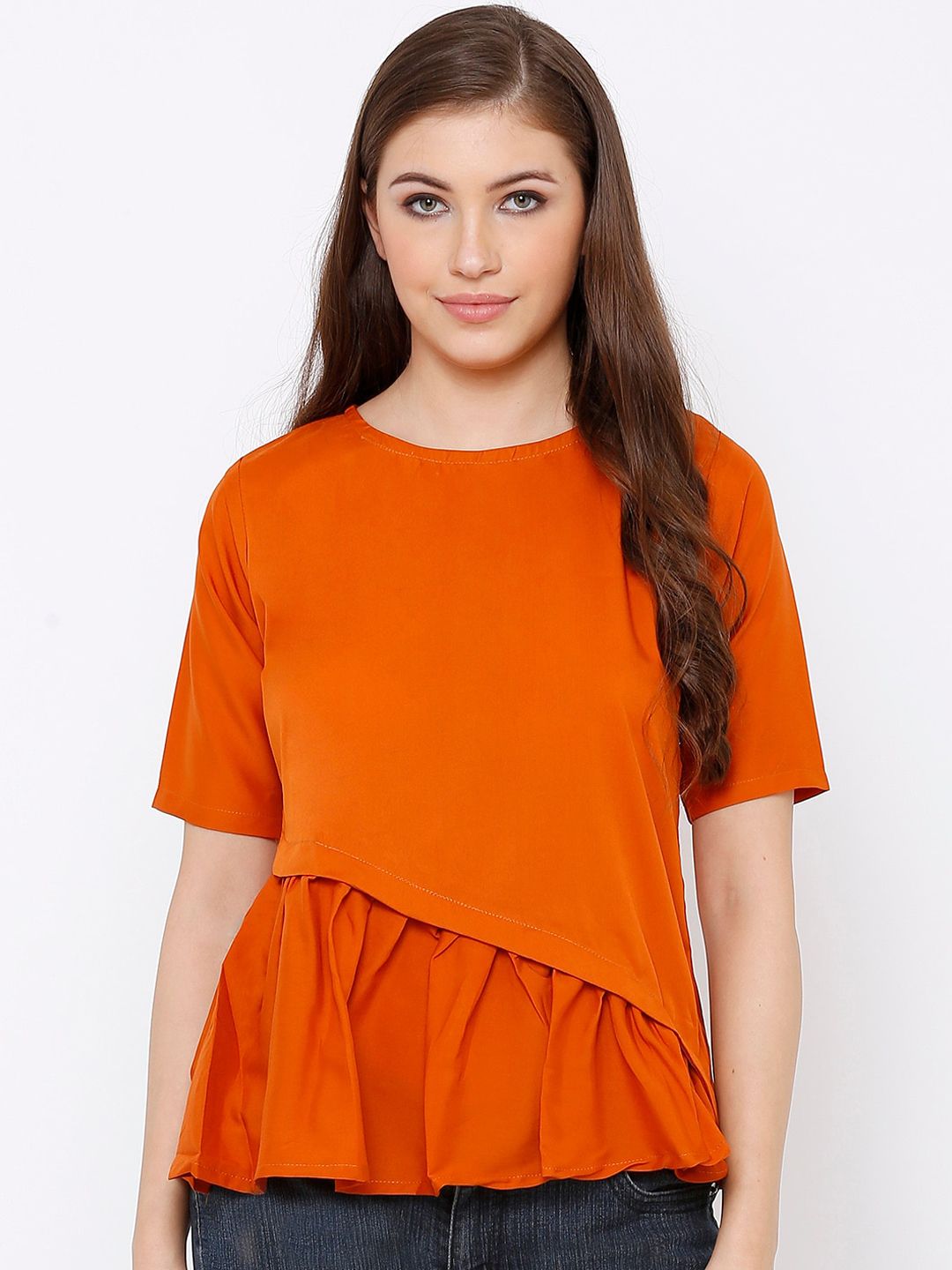SALWAR STUDIO Women Orange Solid Peplum Top
