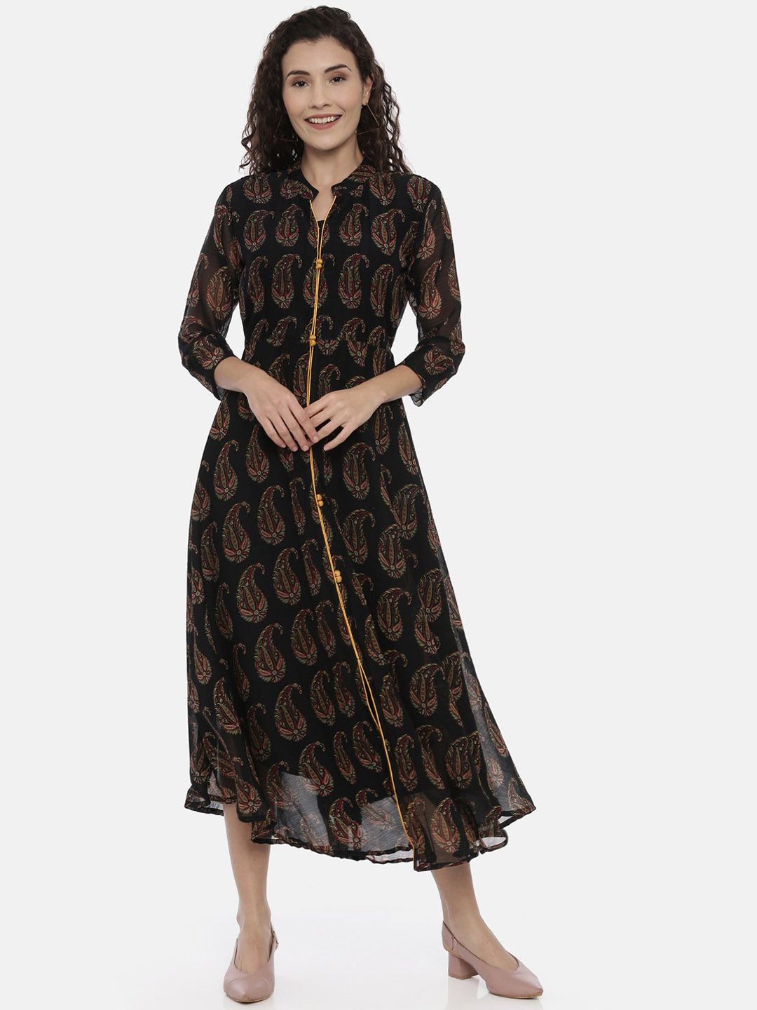 Souchii Women Black Printed A-Line Dress Price in India