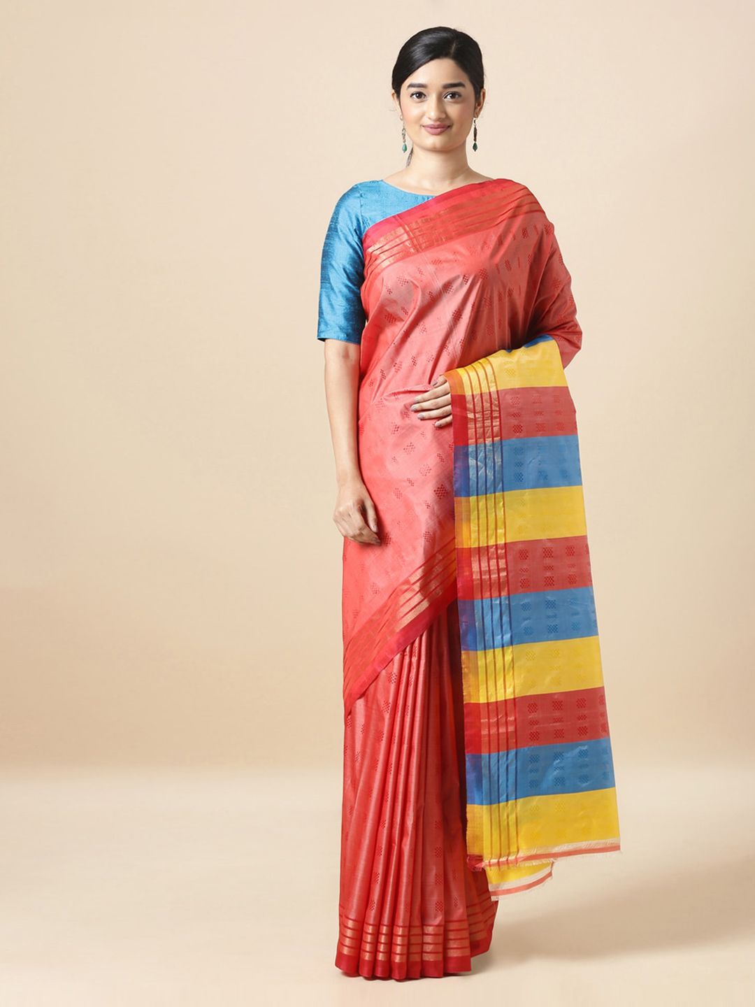 Taneira Red Woven Design Pure Silk Saree