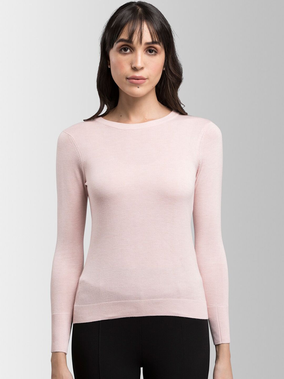 FableStreet Women Pink Solid Pullover Sweater Price in India