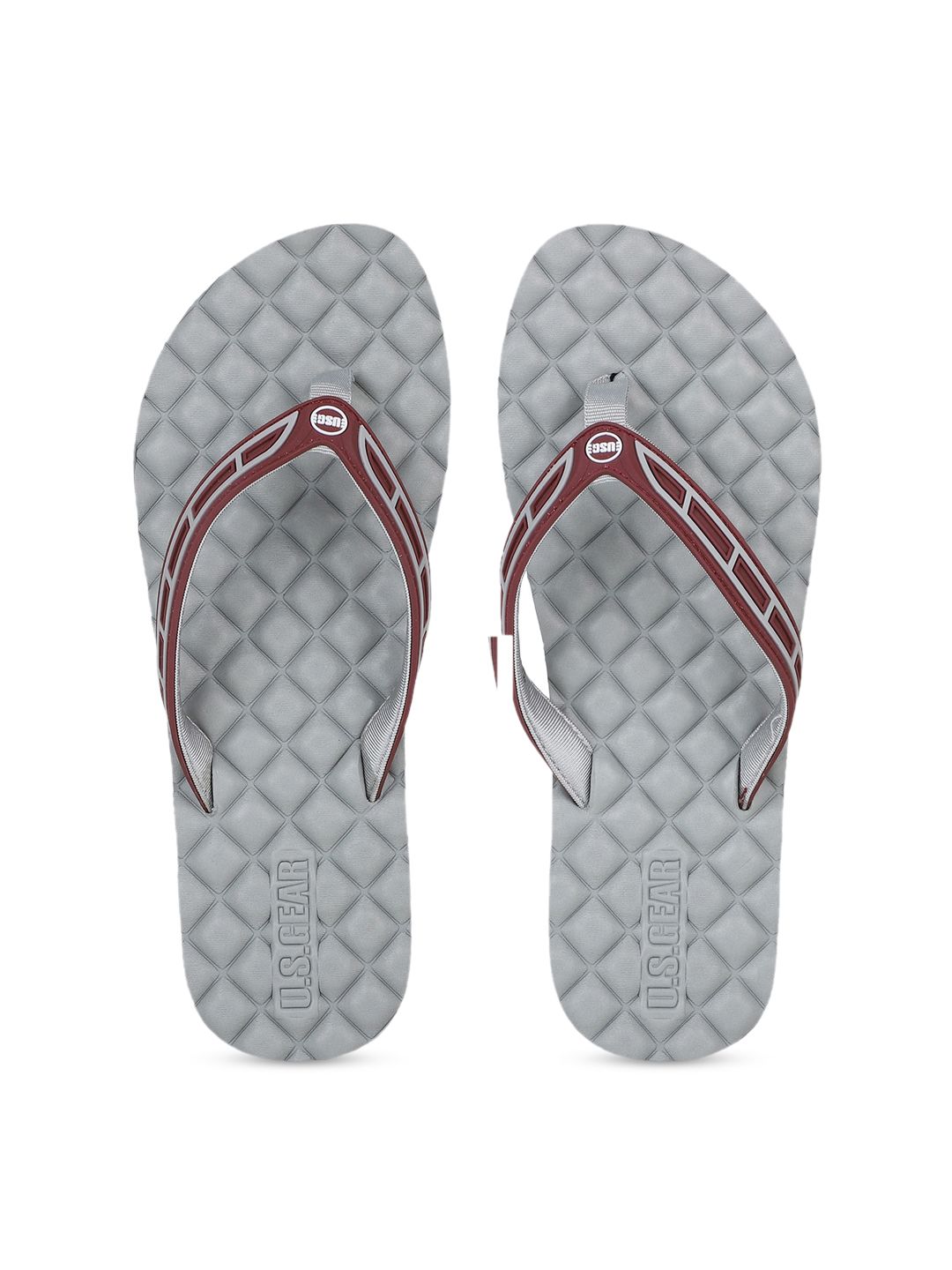 US Gear Women Grey & Maroon Printed Thong Flip-Flops Price in India