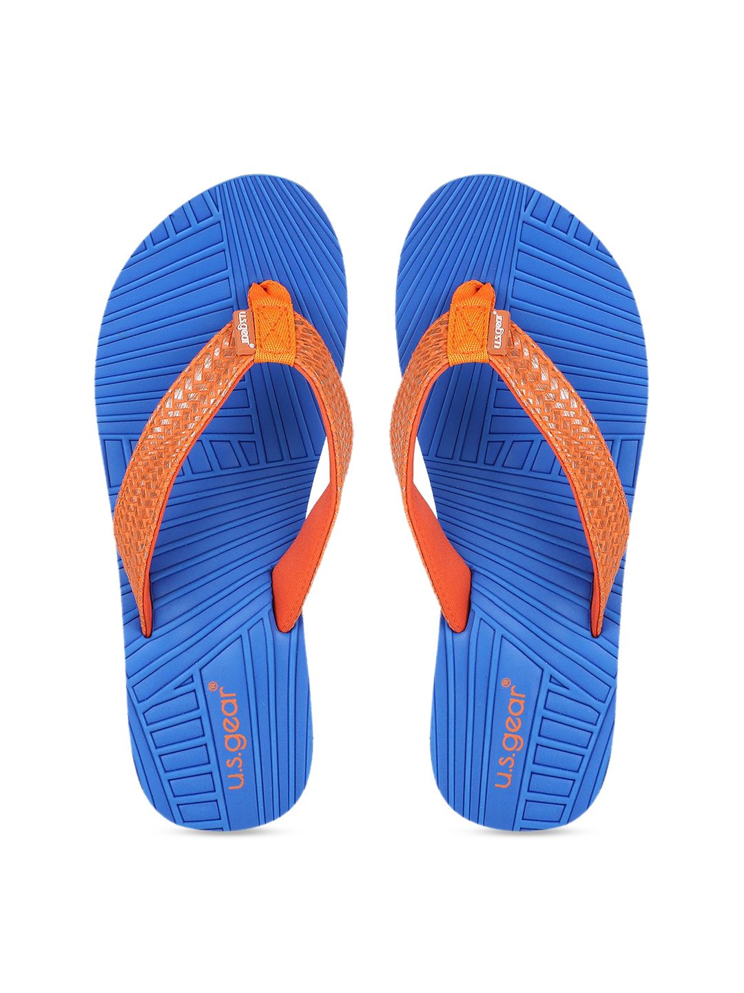 US Gear Women Blue & Orange Self Design Thong Flip-Flops Price in India