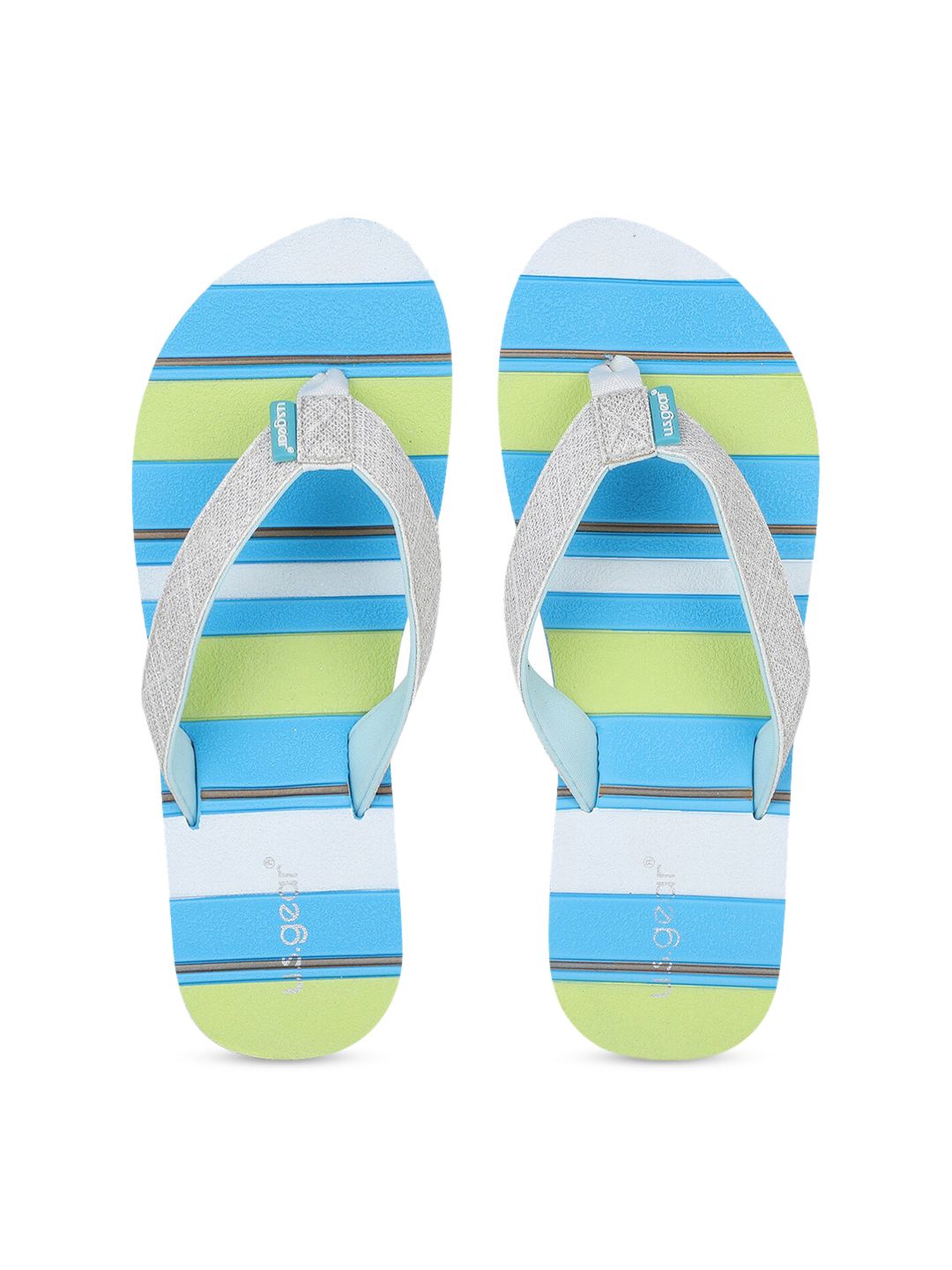 US Gear Women Blue & Green Striped Thong Flip-Flops Price in India