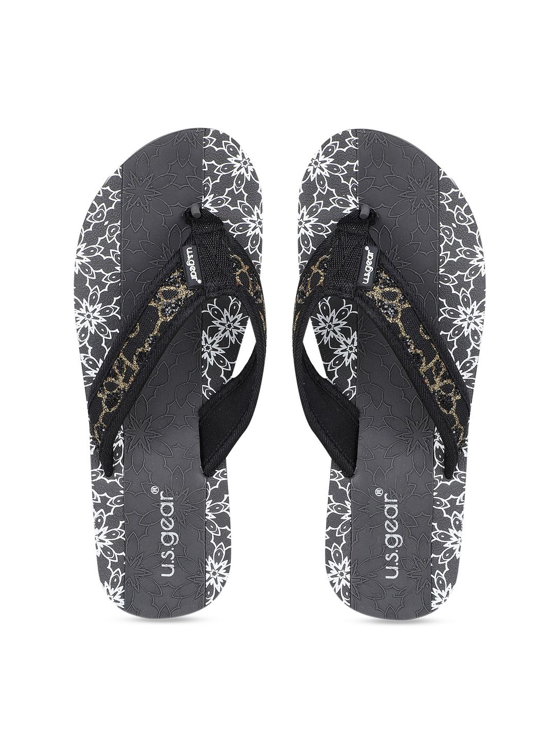 US Gear Women Black Printed Thong Flip-Flops Price in India