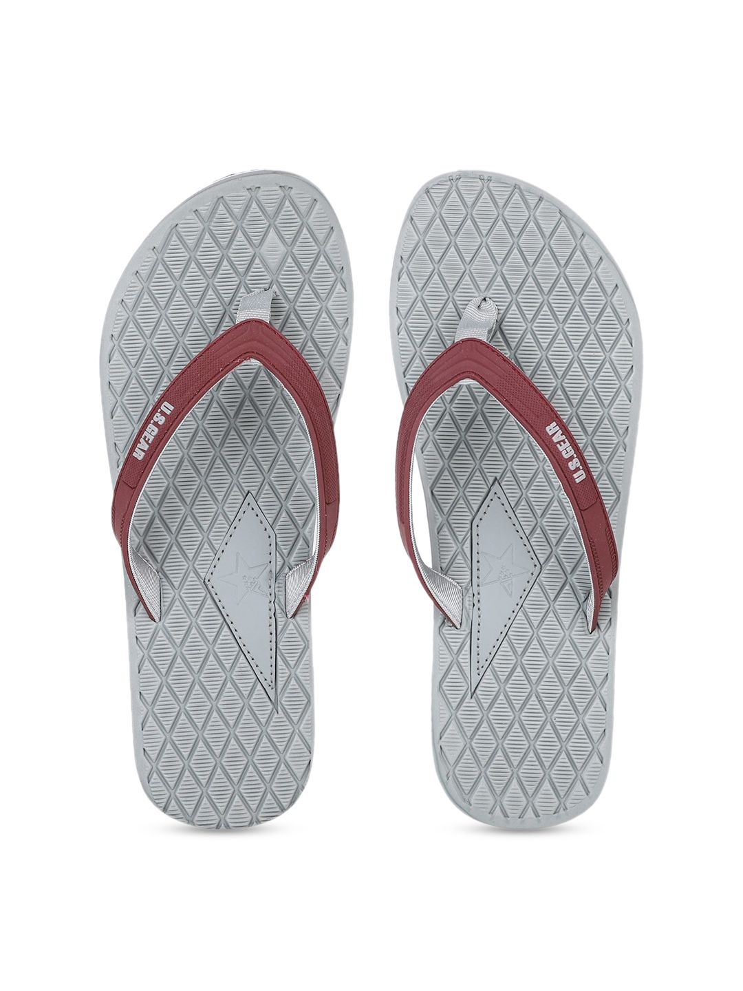 US Gear Women Grey & Maroon Printed Thong Flip-Flops Price in India