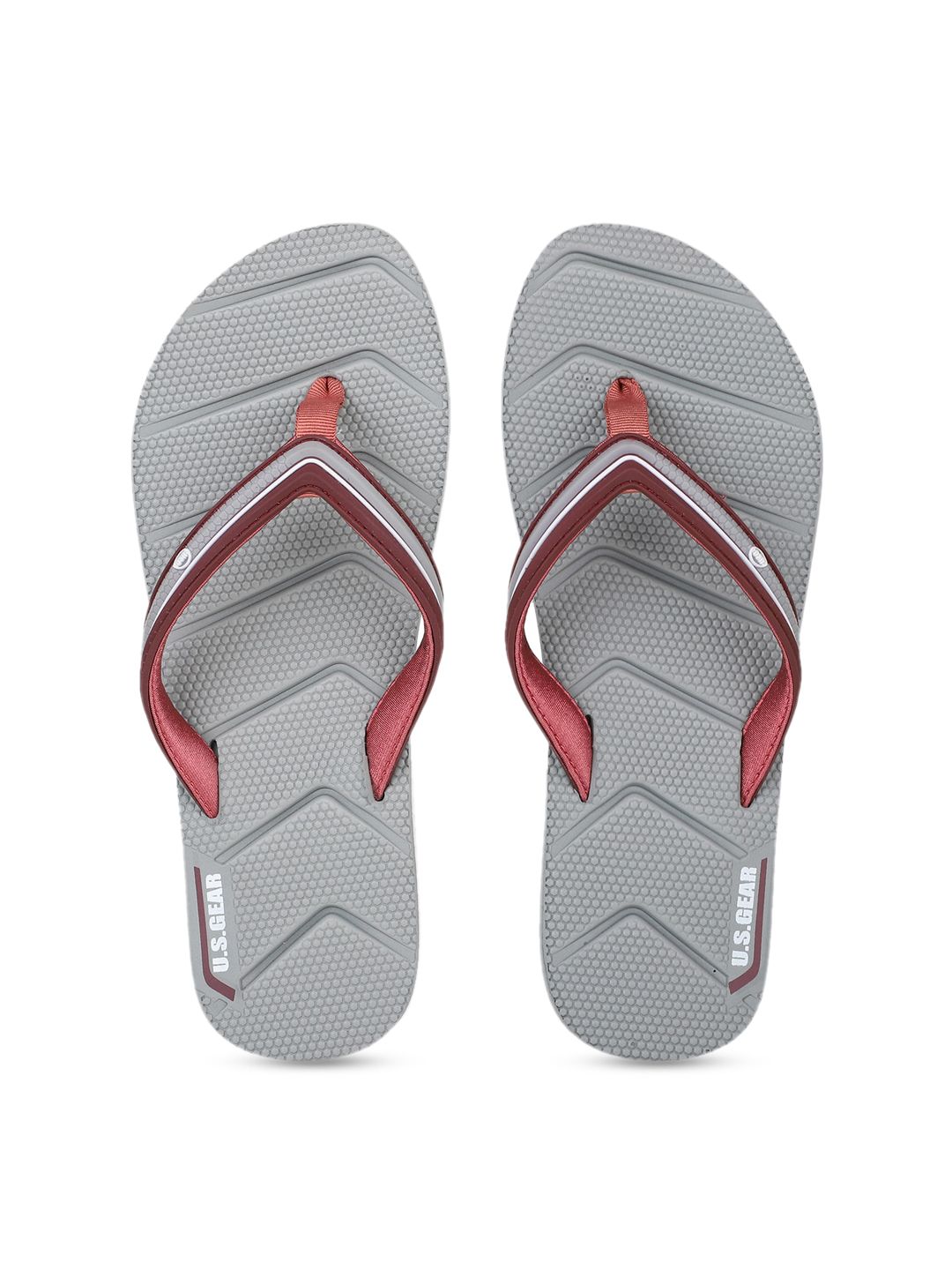 US Gear Women Grey & Maroon Printed Thong Flip-Flops Price in India