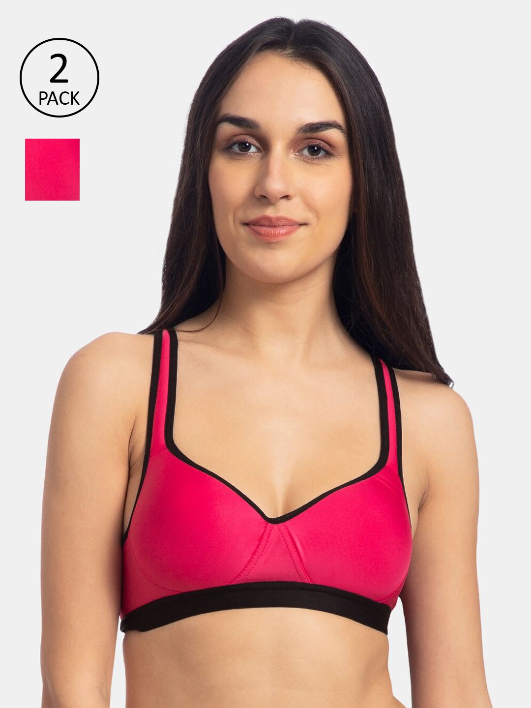 KOMLI Pink Pack of 2 Solid Non-Wired Lightly Padded Workout Bra K-9411-2PC-DPK-30B Price in India