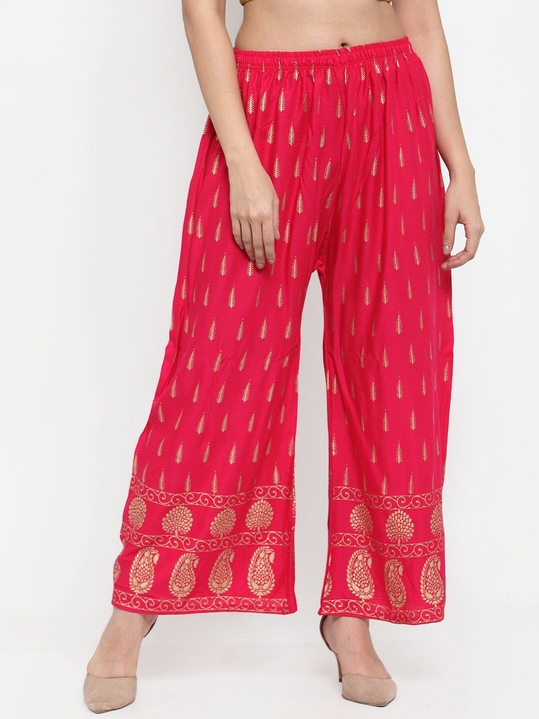 Miaz Lifestyle Women Pink Printed Straight Palazzos Price in India