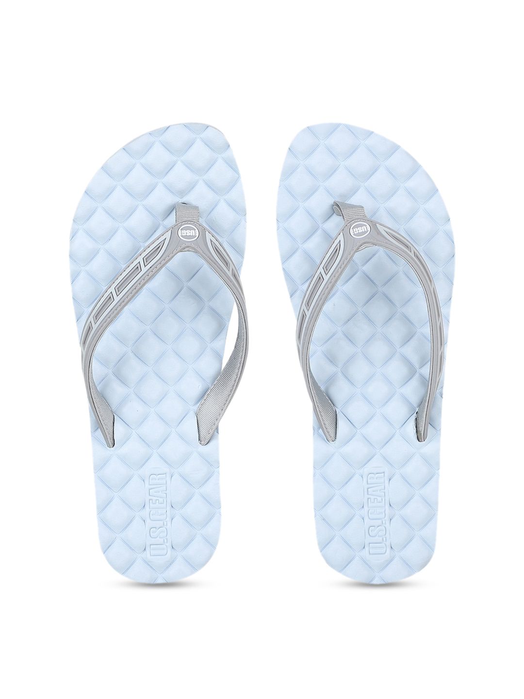 US Gear Women Grey & Blue Printed Thong Flip-Flops Price in India