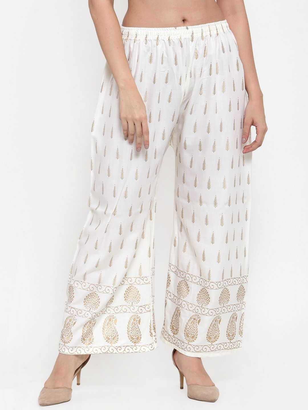 Miaz Lifestyle Women Off-White Printed Straight Palazzos Price in India