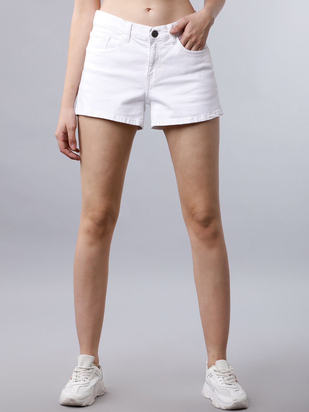Tokyo Talkies Women White Solid Regular Fit Denim Shorts Price in India