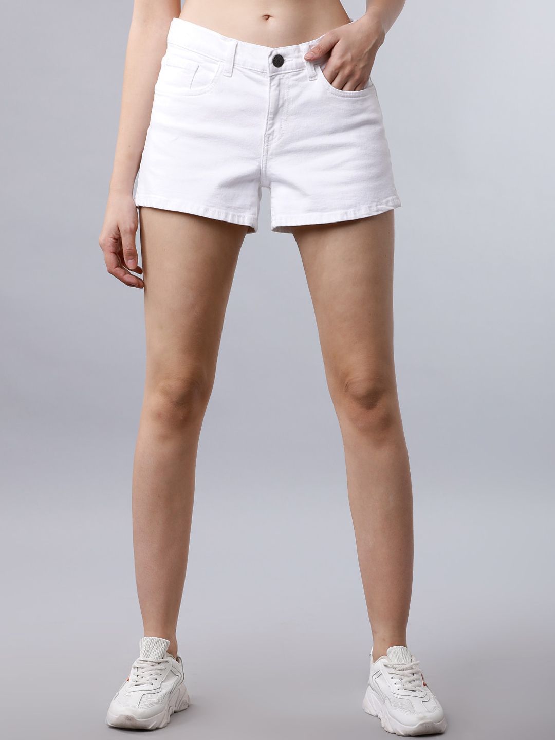 Tokyo Talkies Women White Solid Regular Fit Denim Shorts