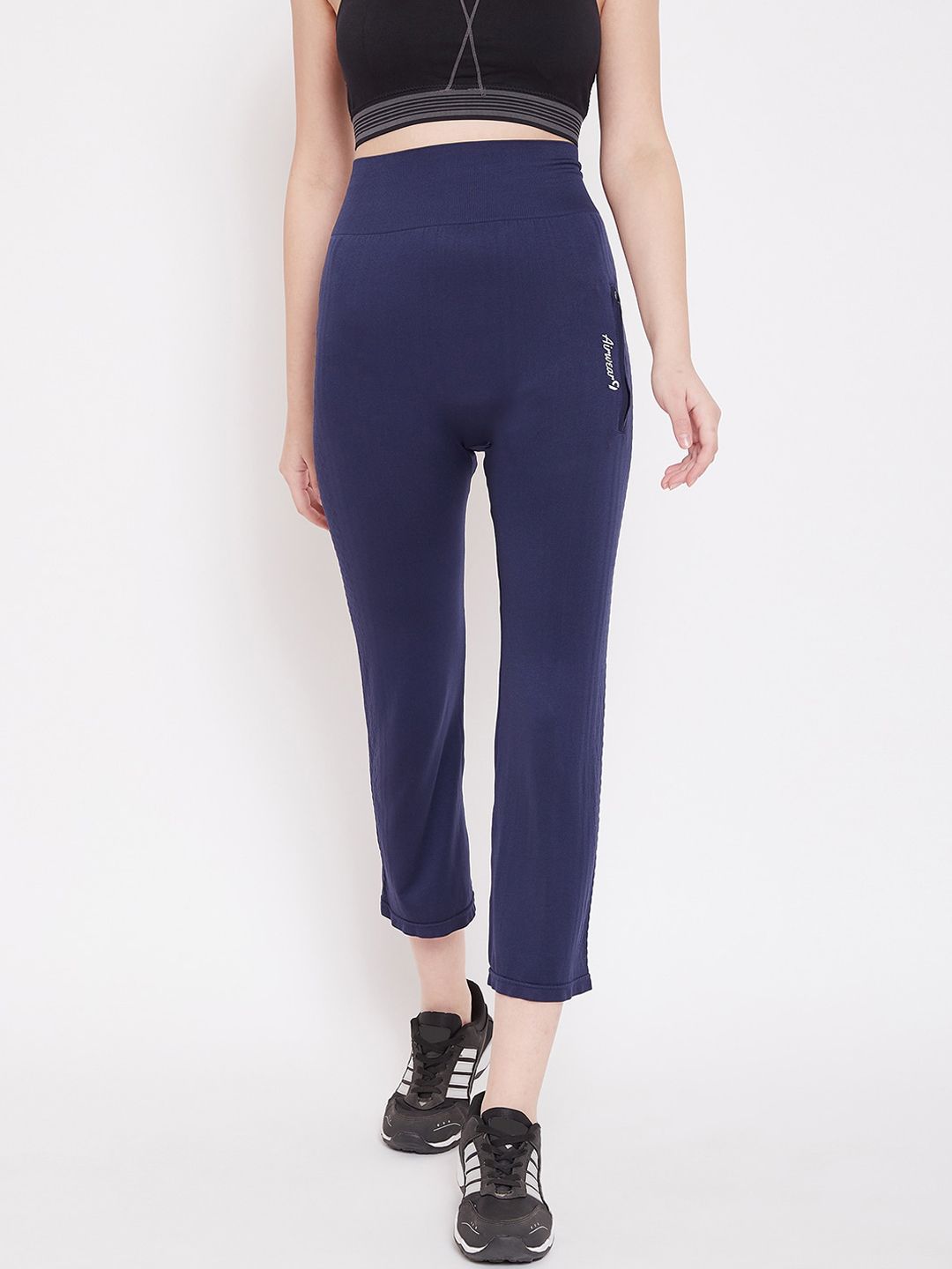 C9 AIRWEAR Women Blue Solid 3/4 Length High Waisted Track Pants Price in India