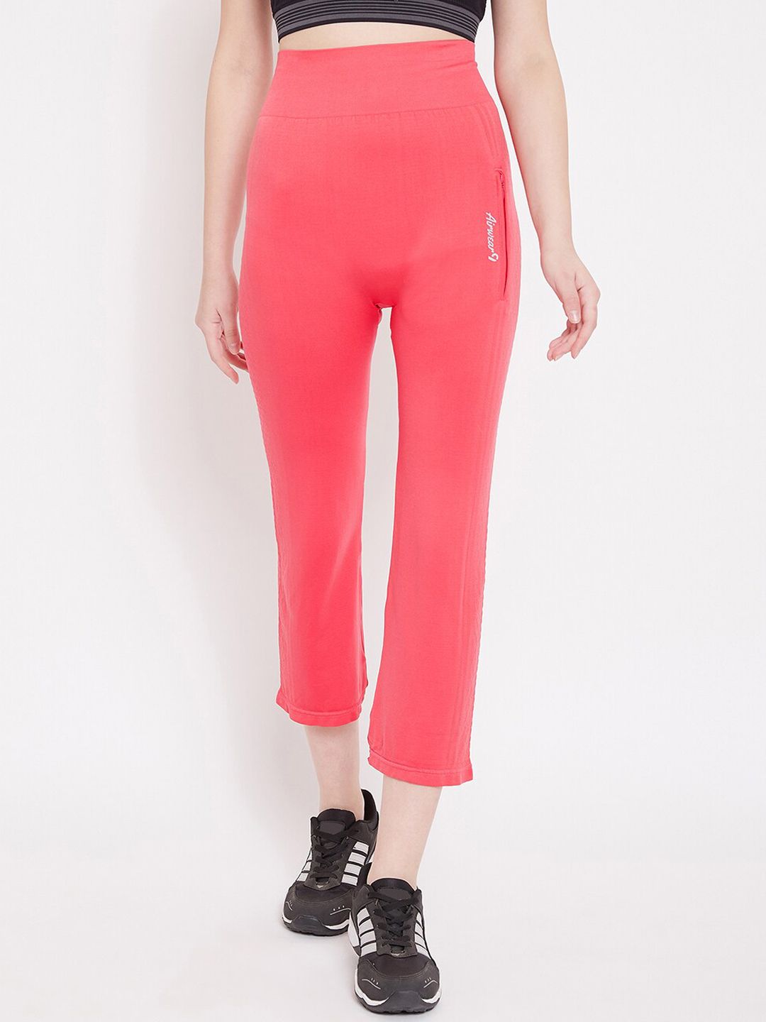 C9 AIRWEAR Women Coral Pink Solid Slim-Fit Track Pants Price in India