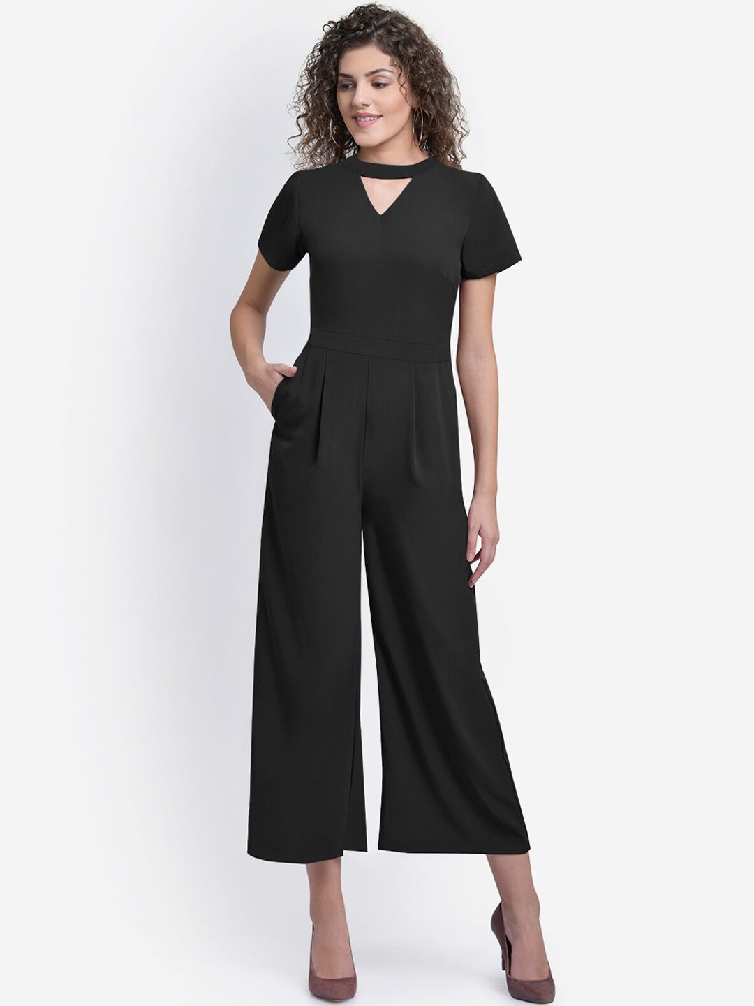 Martini Women Black Solid Choker Neck Basic Jumpsuit Price in India