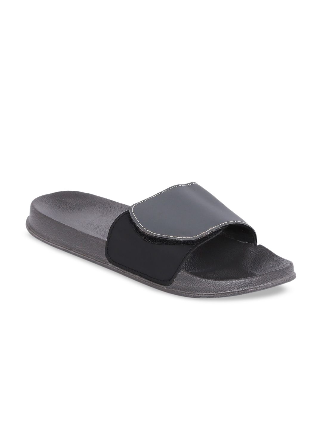 Bewakoof Women Grey & Black Colourblocked Sliders Price in India