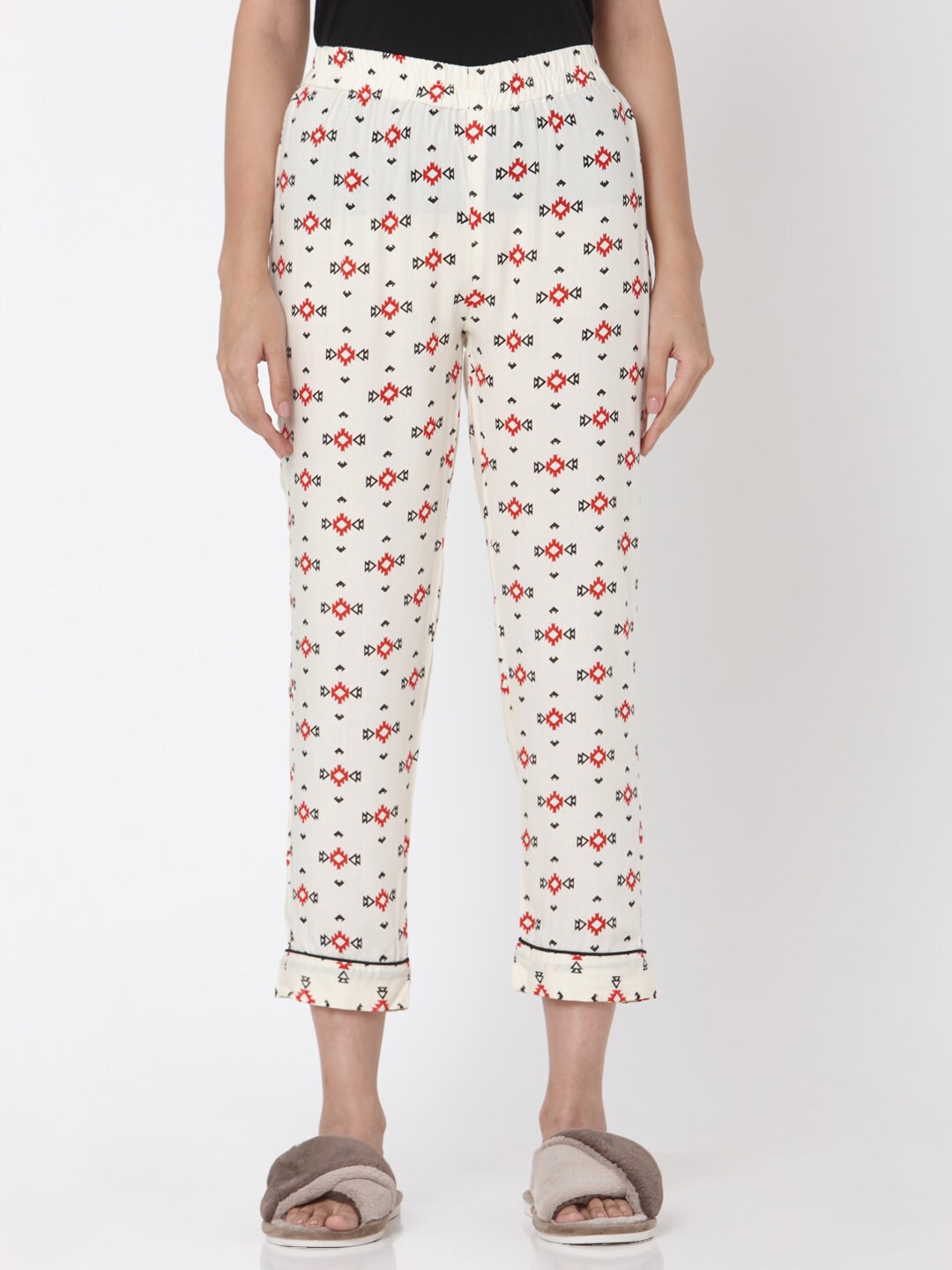 Smarty pants women's cream color aztec print cotton pyjama Price in India