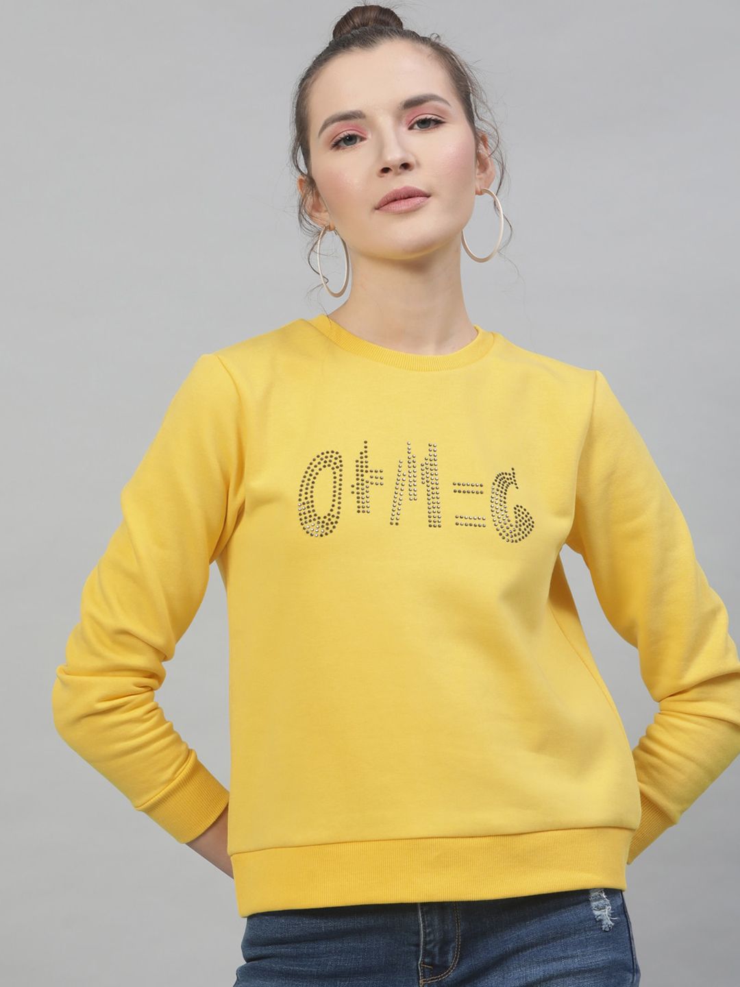 STREET 9 Women Yellow Printed Sweatshirt Price in India