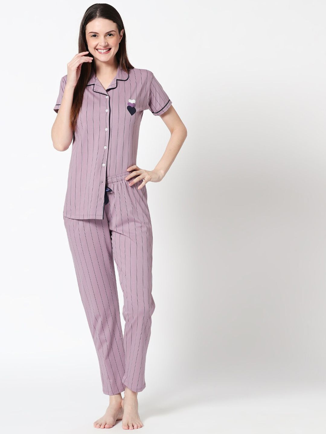 Zeyo Women Mauve Striped Night suit Price in India