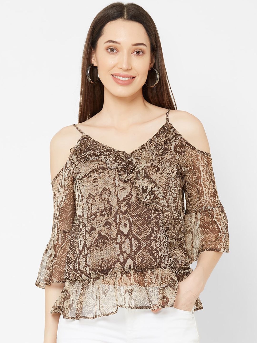 MISH Women Brown Snakeskin Print Top