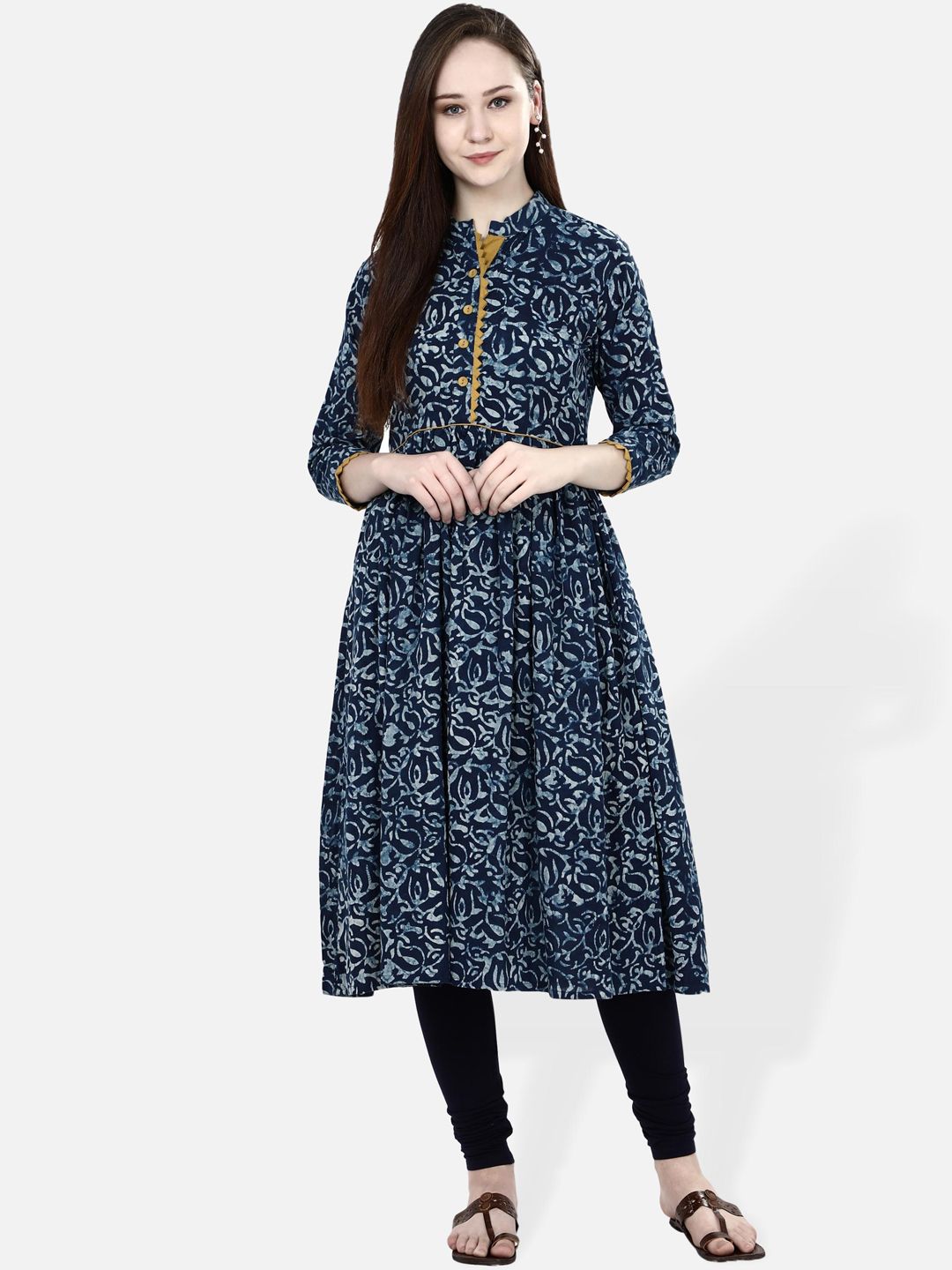 Molcha Women Navy Blue Printed Fit and Flare Dress