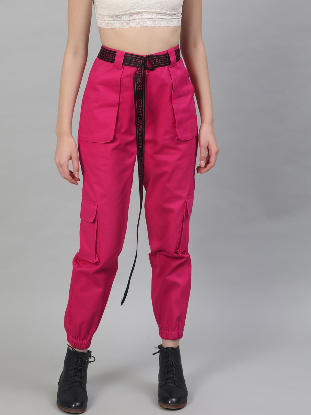 STREET 9 Women Fuchsia Pure Cotton Joggers Price in India