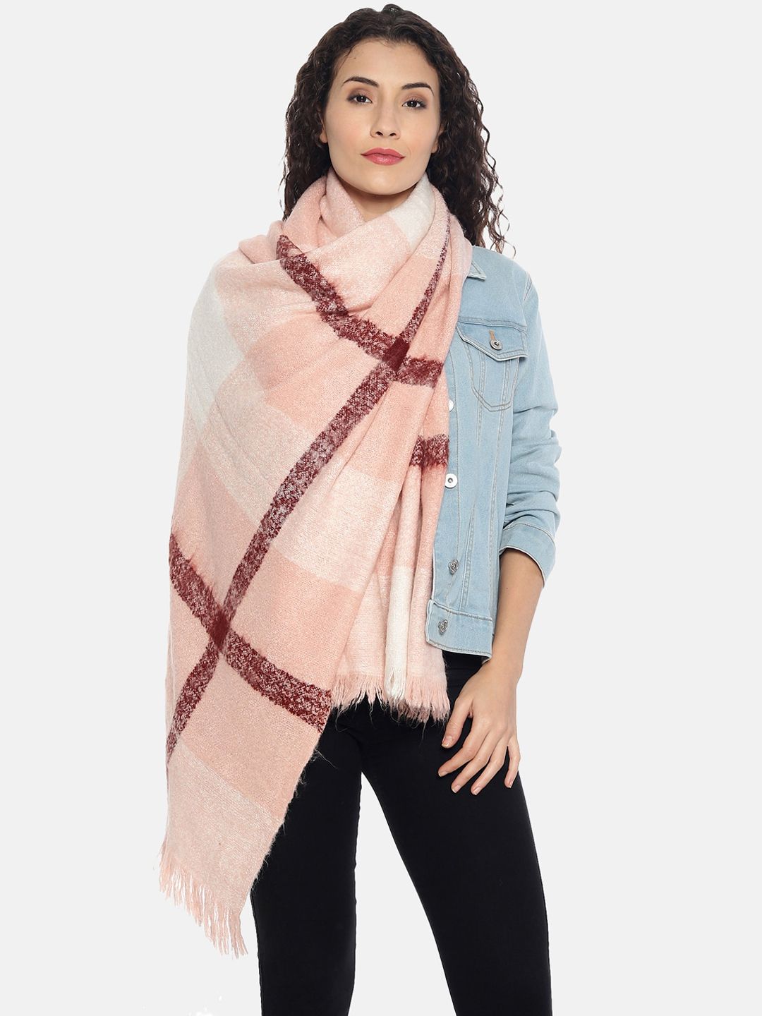 513 Women Pink Checked Stole Price in India