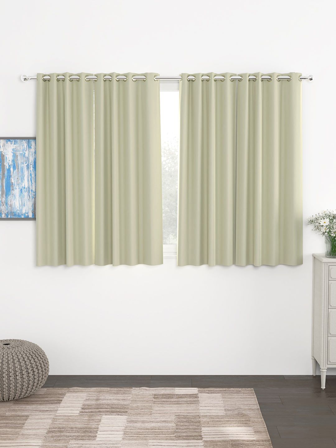 Story@Home Faux Silk Solid Solid 300GSM Beige Room Darkening Blackout Window Curtain - Set Of 4 Price in India