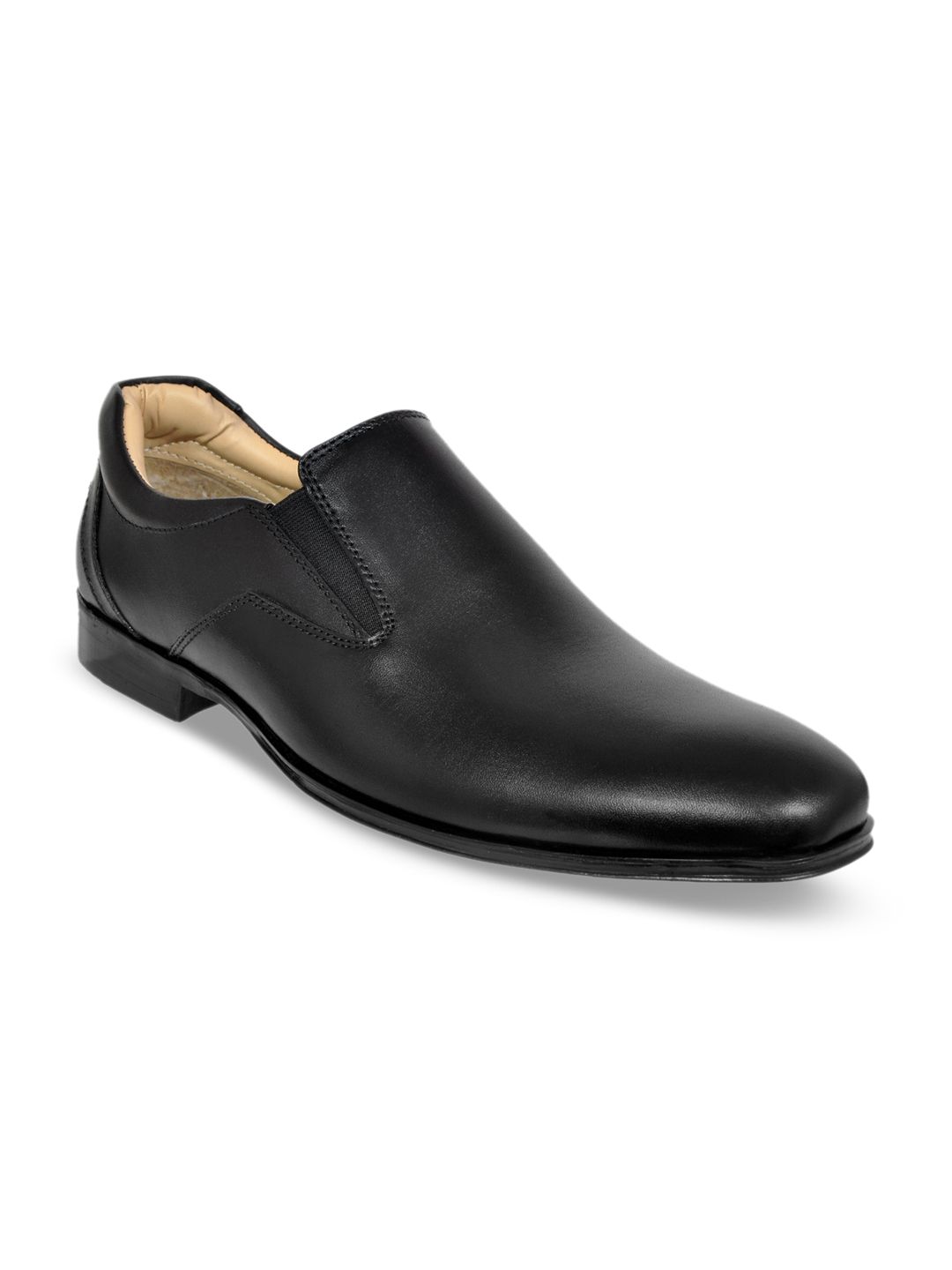 Allen Cooper Men Black Solid Leather Formal Slip-Ons