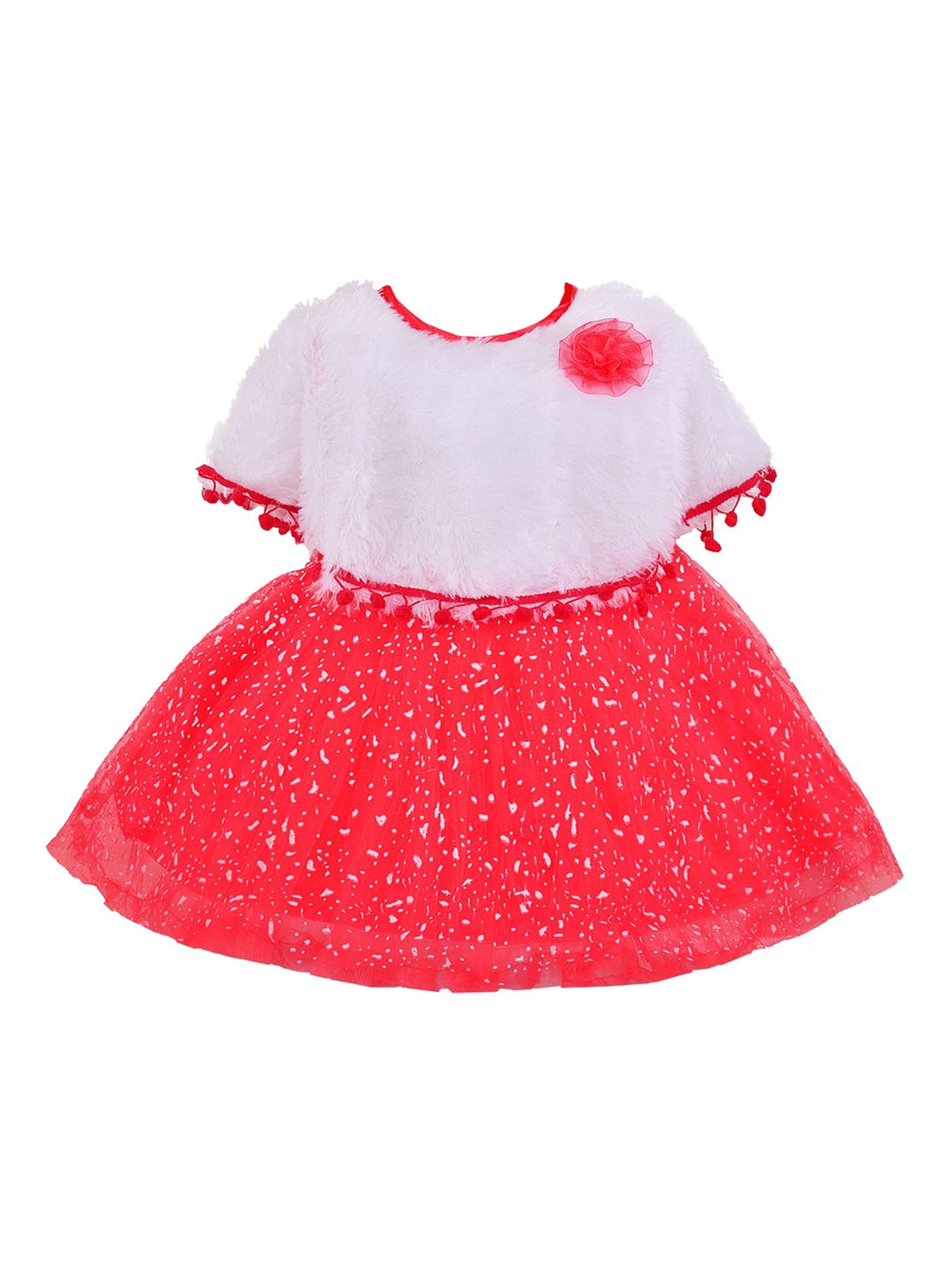 Wish Karo Girls Red & White Colourblocked Fit and Flare Dress