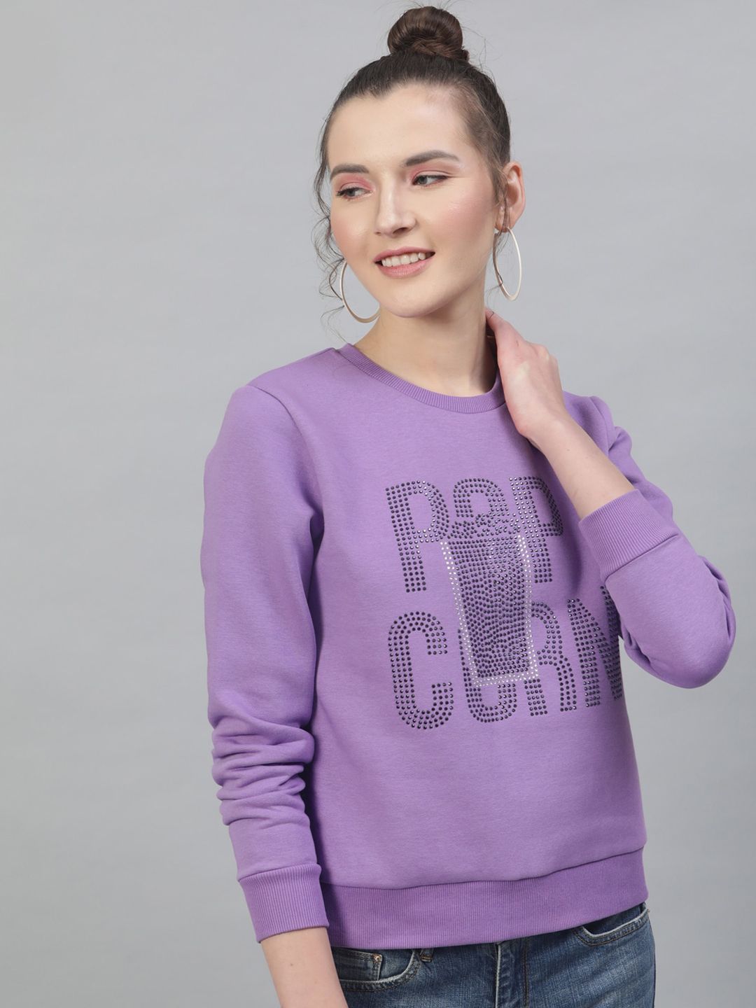 STREET 9 Women Lavender Printed Sweatshirt Price in India