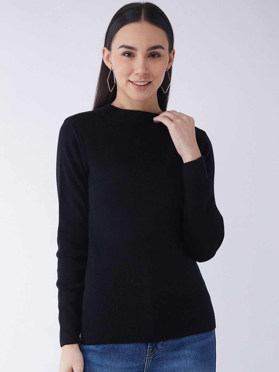 RVK Women Black Solid Pullover Sweater Price in India