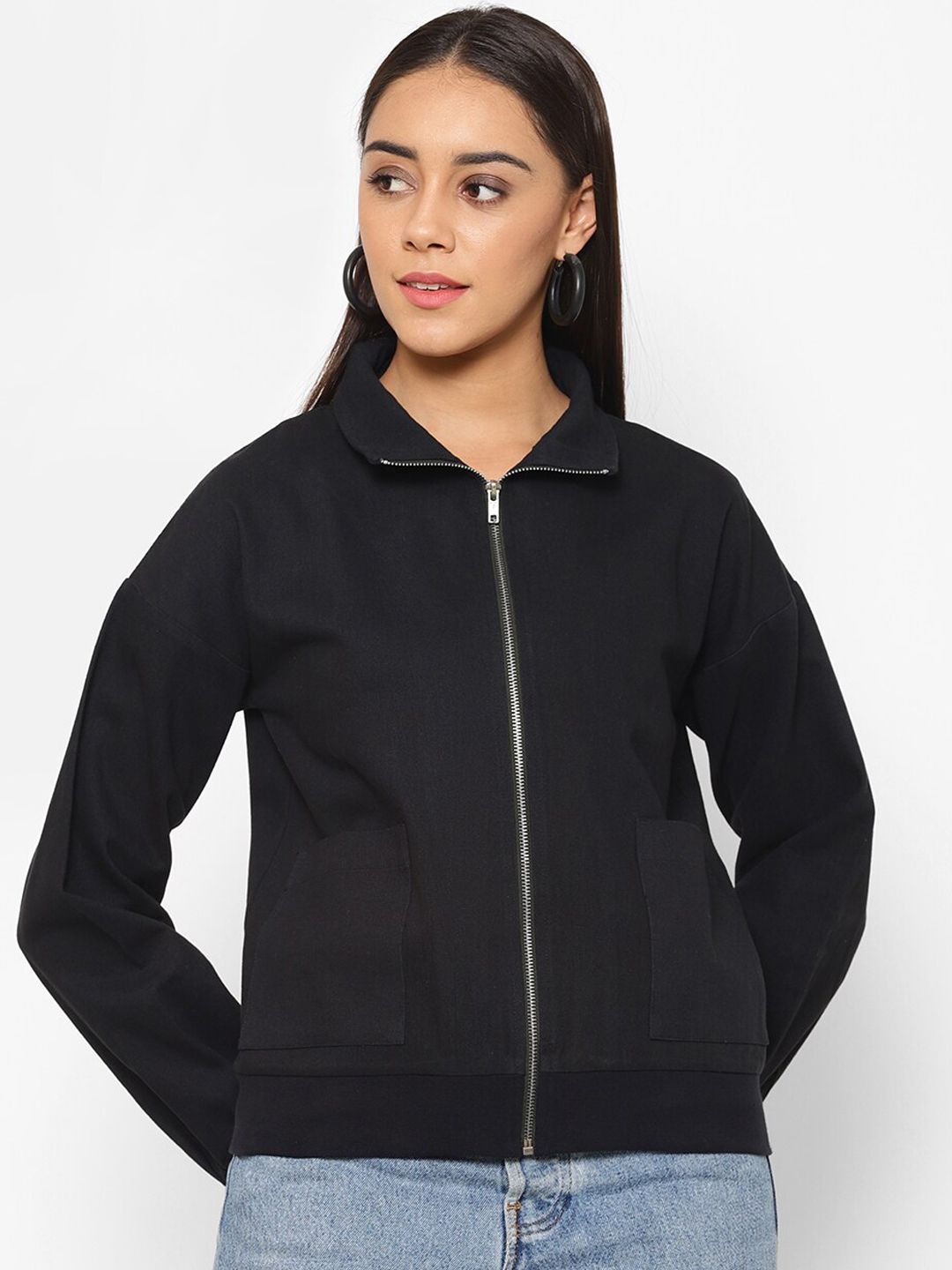 HOUSE OF KKARMA Women Black Solid Bomber Jacket Price in India